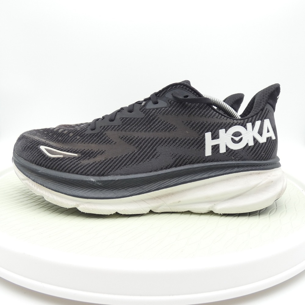 Hoka Clifton 9 Mens 12.5 D Black White Running Shoes Sneakers 1127895 BWHT